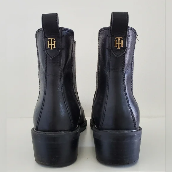 Tommy Hilfiger Pointed Black Leather Chelsea Boots Women's Sz9 - Picture 2 of 8